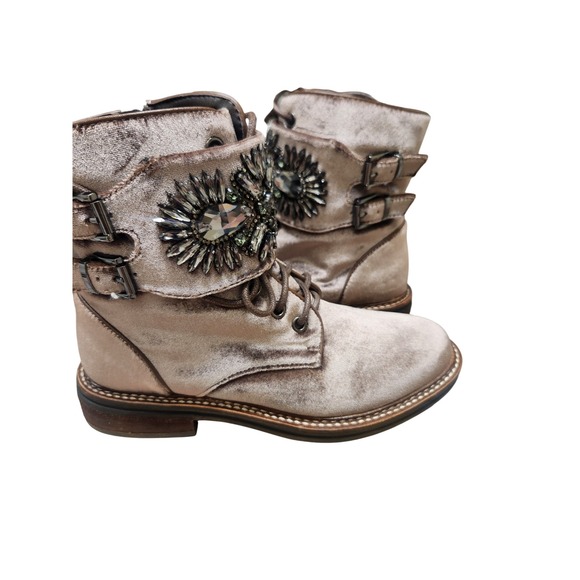 Alma en Pena Ankle Boots Velvet Rhinestone Embellished Lace Up Side Zip Size 38 - Picture 1 of 5
